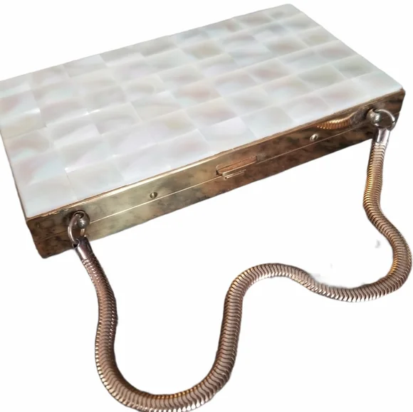 Vintage Antique Mother of Pearl Compact With Case